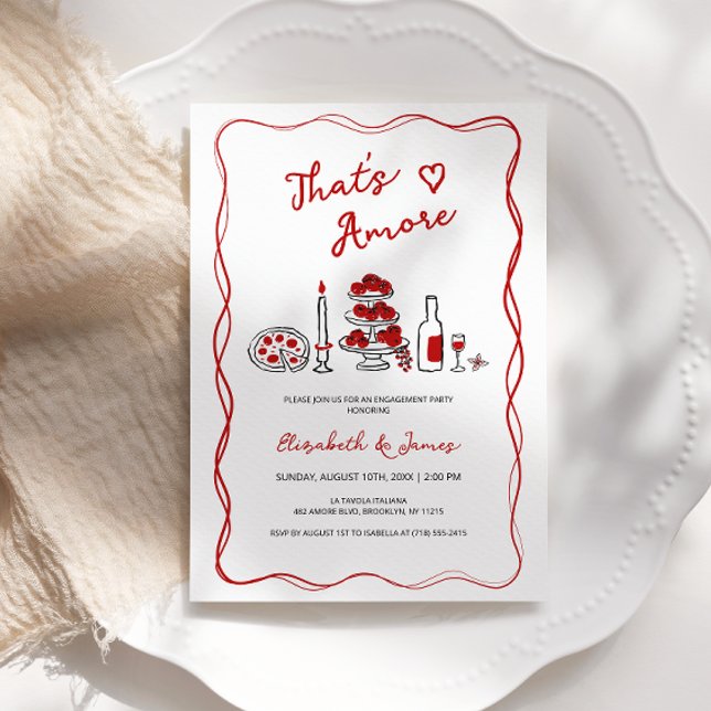 That’s Amore Hand Drawn Red Engagement Party Invitation (Creator Uploaded)
