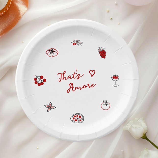 That’s Amore Italian Food Red Bridal Shower Paper Plate (Creator Uploaded)