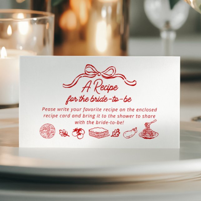 That’s Amore Red Bridal Shower Recipe request Enclosure Card (Creator Uploaded)