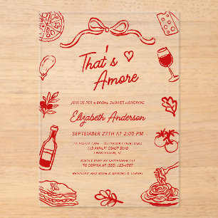 That’s Amore Red Italian Food Bridal Shower Acrylic Invitations