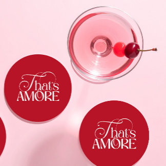 That’s Amore Red script Bridal Shower Round Paper Coaster