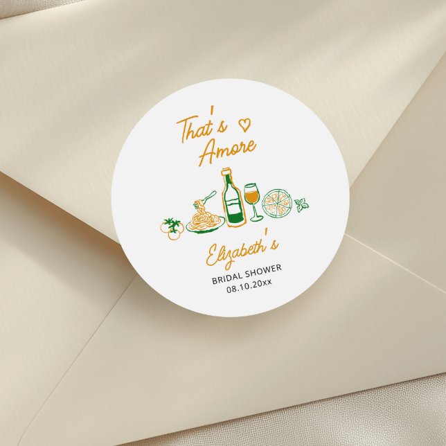 That’s Amore Rustic Italian Food Bridal Shower Classic Round Sticker (Creator Uploaded)