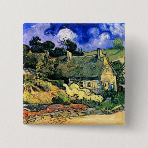 Thatched Cottages at Cordeville Van Gogh Fine Art 15 Cm Square Badge