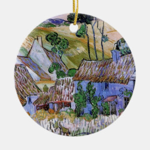 Thatched Roof Cottages by Hill by Vincent van Gogh Ceramic Tree Decoration
