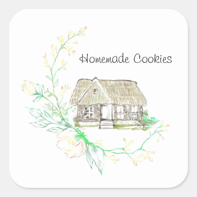 Thatched Roof English Cottage Square Stickers (Front)