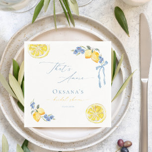 That's Amore Blue Bow Lemons Italian Bridal Shower Napkin