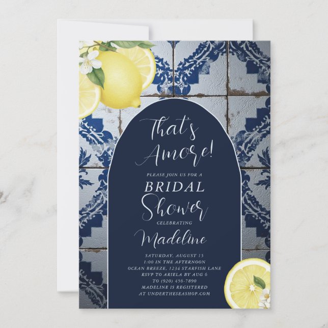 That's Amore Blue Tile Lemon Bridal Shower Invitation (Front)