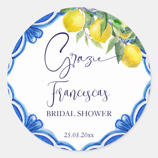 That's amore Blue tile lemon Italian favour Classic Round Sticker (Front)