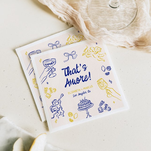 That's Amore! Blue & Yellow Italian Engagement Napkin (Creator Uploaded)