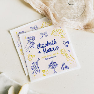 That's Amore! Blue & Yellow Italian Engagement Napkin