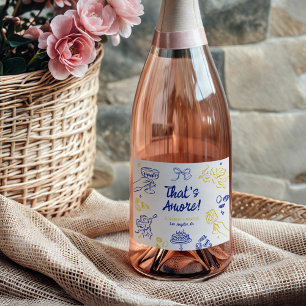 That's Amore! Blue & Yellow Italian Engagement Sparkling Wine Label