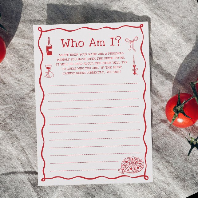Thats Amore Bridal Shower Guess Who Am I Game Card (Creator Uploaded)