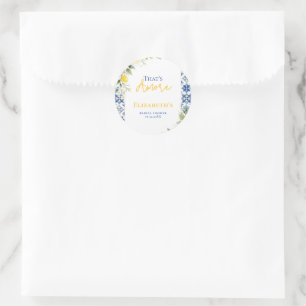 That's Amore Bridal Shower Lemon and Blue Floral Classic Round Sticker