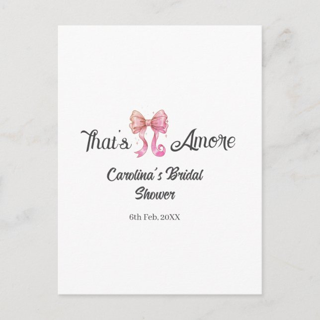 that's amore bridal shower pink retro bow boho nam postcard (Front)