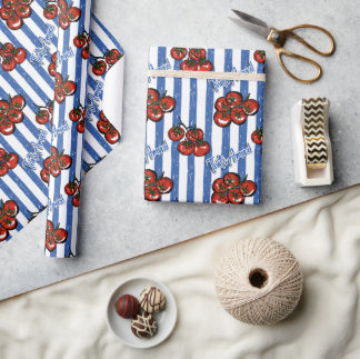 That's amore cherry tomatoes blue stripes Italian Wrapping Paper