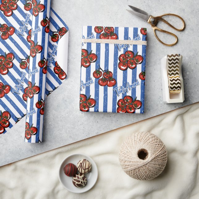 That's amore cherry tomatoes blue stripes Italian  Wrapping Paper (Crafts)