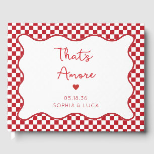 "That's Amore" Chic Red Chequered Italian Wedding Guest Book
