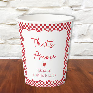 "That's Amore" Chic Red Chequered Italian Wedding Paper Cups