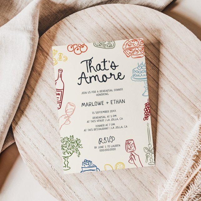 That's Amore Colourful Illustrated Rehearsal Dinne Invitation (Creator Uploaded)