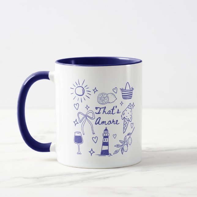 That's Amore Cute Blue Coquette Bow Italian Summer Mug (Left)