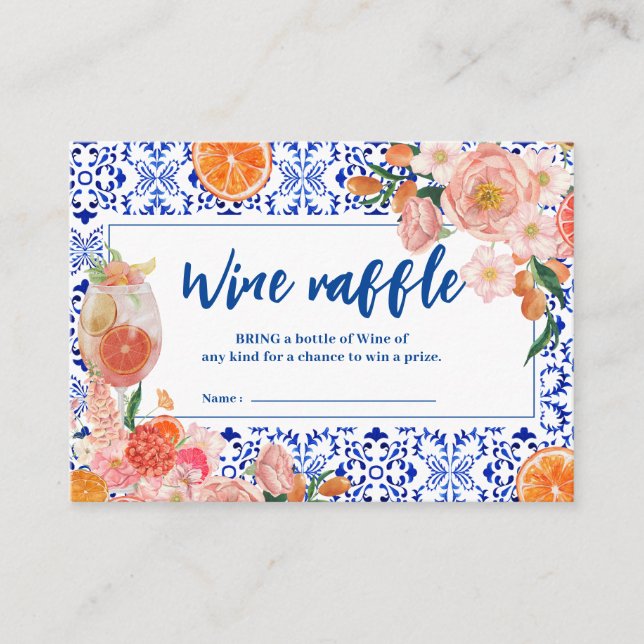 Thats Amore floral Bridal Shower Wine raffle Enclosure Card (Front)