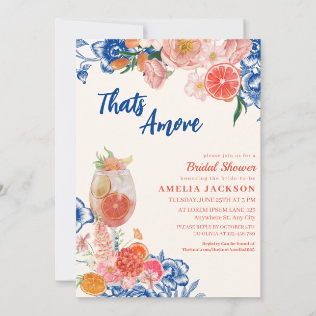 Thats amore floral orange Bridal Shower Invitation (Front)
