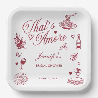 Thats Amore Hand Drawn Italian Bridal Shower Paper Plate