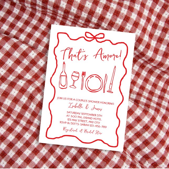 That's Amore Hand Drawn Italian Couples Shower Invitation (that's amore italian hand drawn red handwritten couples shower)