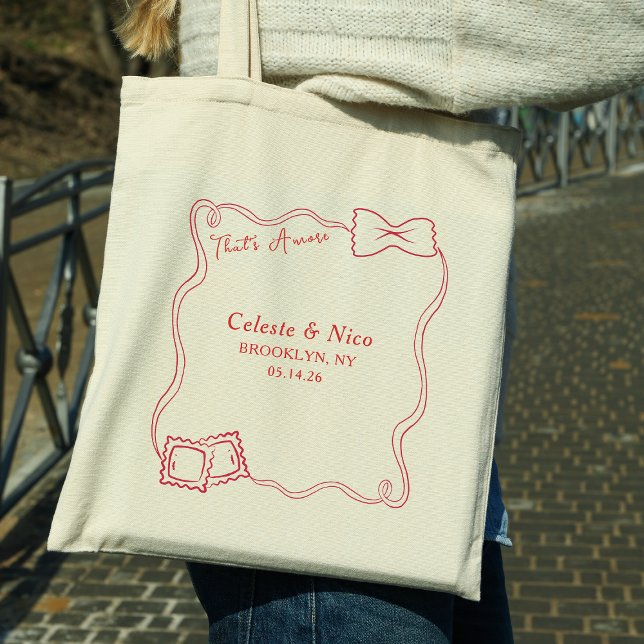 That's Amore Hand Drawn Pasta Red Italian Wedding Tote Bag (Creator Uploaded)