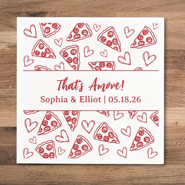 That's Amore Hand Drawn Pizza Party Chic Wedding Napkin (Creator Uploaded)