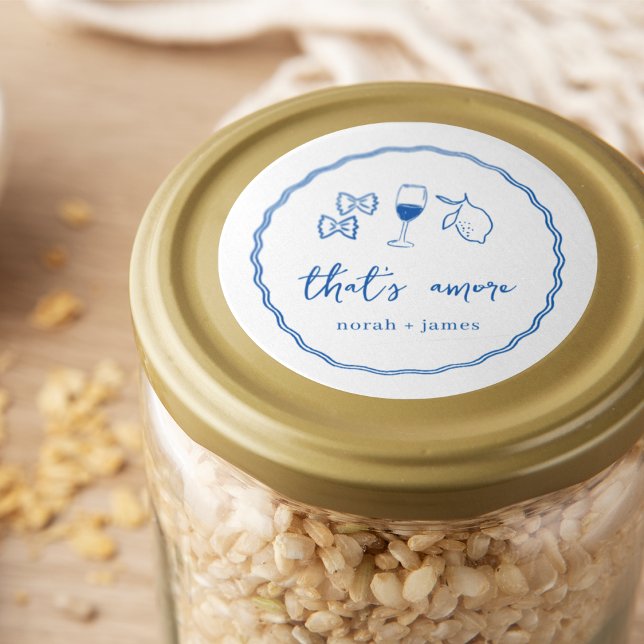 "That's Amore" Handwritten Bridal Shower Classic Round Sticker (Creator Uploaded)