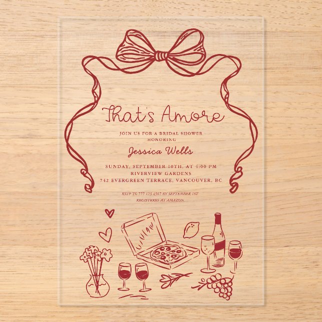 That's Amore Italian Bridal Shower Acrylic Invitations (Front)