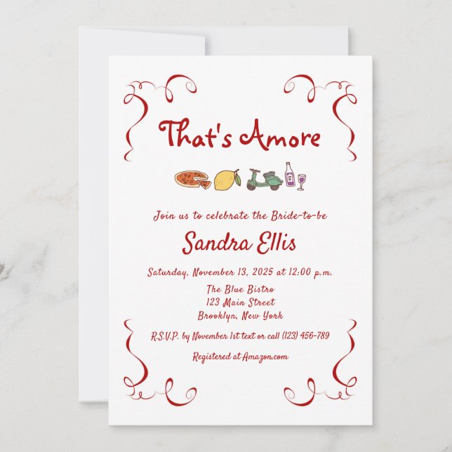 That's Amore Italian Bridal Shower Invitation (Front)