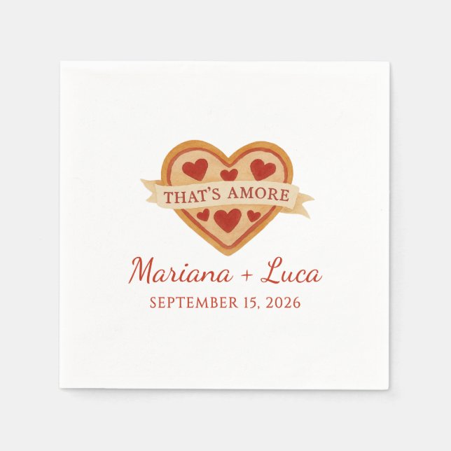 That's Amore Italian Chic Heart Pizza Wedding Napkin (Front)