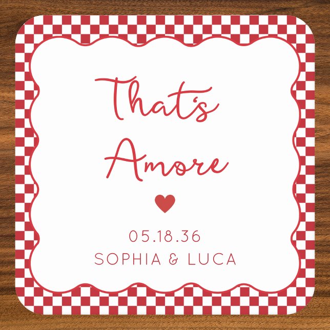 That's Amore Italian Chic Personalised Red Wedding Square Paper Coaster (Creator Uploaded)