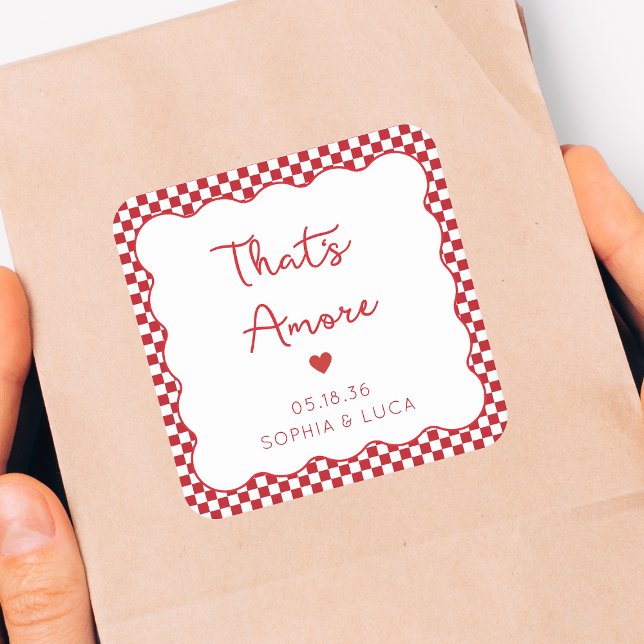 That's Amore Italian Chic Personalised Red Wedding Square Sticker (Creator Uploaded)