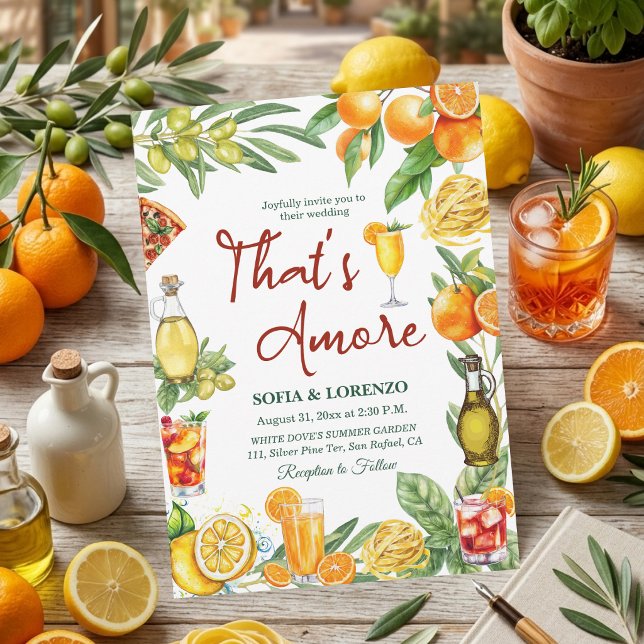 That's Amore Italian Citrus Cocktail Wedding  Invitation (Creator Uploaded)