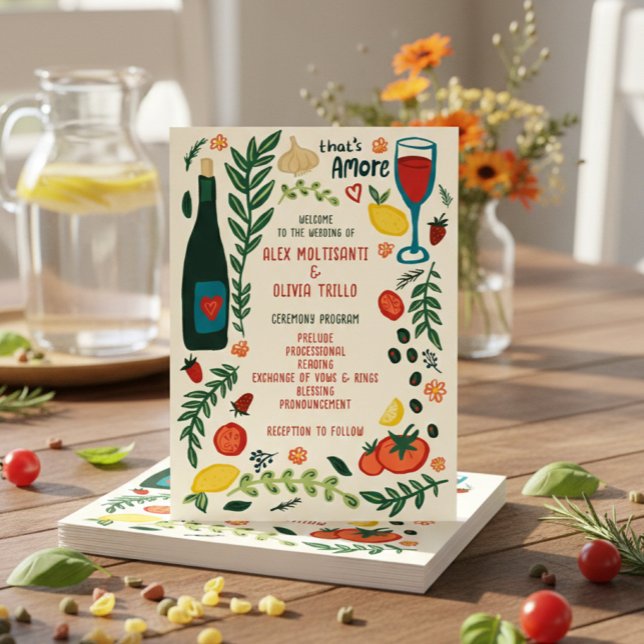 That's Amore Italian Food Charming CUSTOM Wedding  Programme (That's Amore Italian Food Charming CUSTOM Wedding Program
)