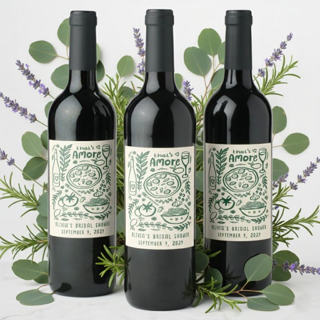 That's Amore Italian Food CUSTOM Bridal Shower Wine Label (That's Amore Italian Food Hand-drawn Doodles CUSTOM Bridal Shower Wine Food Label Stickers
)