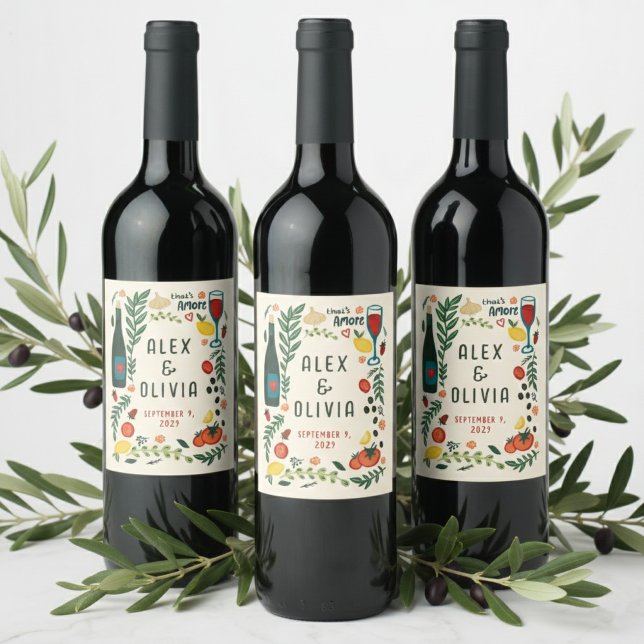 That's Amore Italian Food CUSTOM Wedding Favor Wine Label (That's Amore Italian Food Hand-drawn CUSTOM Wedding Favors Wine Label Stickers
)