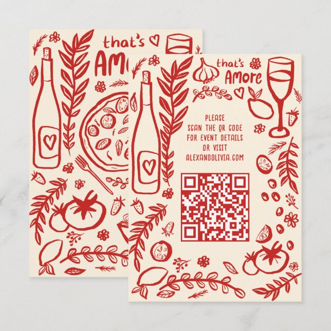 That's Amore Italian Food CUSTOM Wedding QR code Enclosure Card (Front/Back)