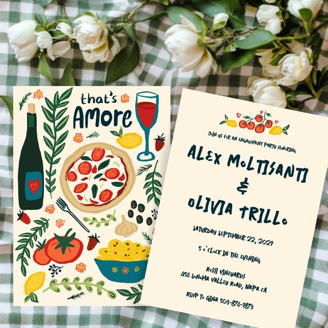 That's Amore Italian Food Engagement Shower CUSTOM Invitation (That's Amore Italian Food Engagement Wedding Shower CUSTOM Invitation Couples Pizza Wine
)