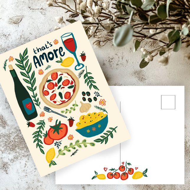 That's Amore Italian Food Valentine Love Whimsical Postcard (That's Amore Italian Food Valentine Love Whimsical Postcard
)