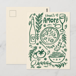 That's Amore Italian Food Valentine Love Whimsical Postcard