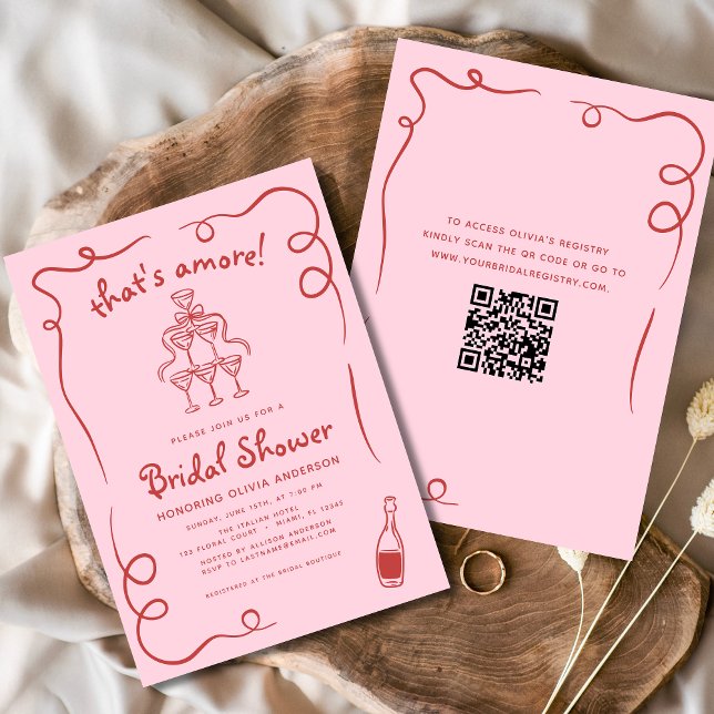 That's Amore Italian Hand Drawn Pink Bridal Shower Invitation (Creator Uploaded)