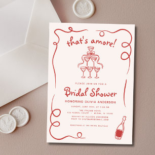 That's Amore Italian Hand Drawn Red Bridal Shower Invitation