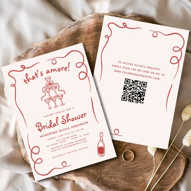 That's Amore Italian Hand Drawn Red Bridal Shower Invitation (Creator Uploaded)