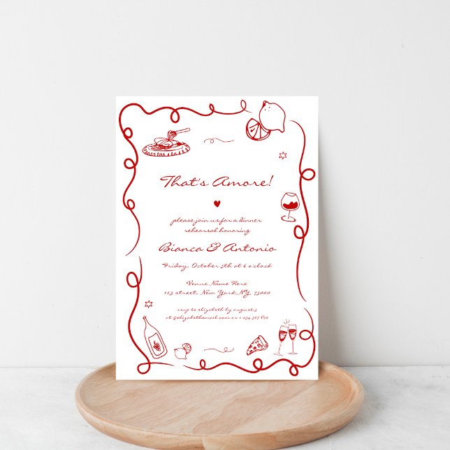 That's Amore Italian Hand Drawn Rehearsal Dinner Invitation (Creator Uploaded)