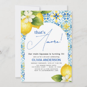 That's Amore Italian Lemon Blue Tile Birthday Invitation