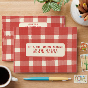 That's Amore Italian PLAID CUSTOM Red Wedding Envelope